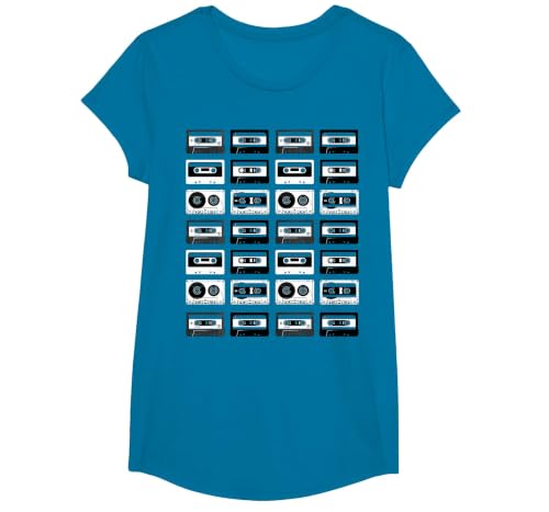 Cassette Tapes Audio Mixtapes 1980s Music Radio DJ T-Shirt, Girls, Sapphire Blue, Large