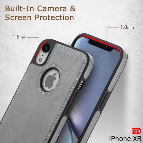 Image of TheGiftKart Genuine Leather Finish iPhone XR Back Cover Case | Shockproof Design | Raised Edges for Camera & Screen Protection | Stunning Minimalist Design Back Case Cover for iPhone XR (Grey)