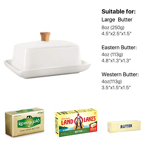 image for Flexzion Ceramic Butter Dish and Lid Cover (8 Inch Wide) - East/West B