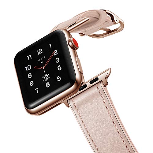 amBand Leather Band Compatible with Apple Watch SE Series 6 38mm 40mm 42mm 44mm, Genuine Leather Vintage Replacement Strap Classic Bands Buckle Compatible with iWatch 6/5/4/3/2/1