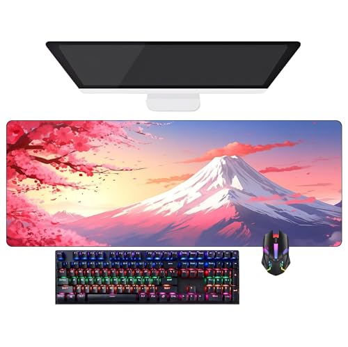 Tapis de souris de jeu japonais Mont Fuji XXL rose en caoutchouc imperméable