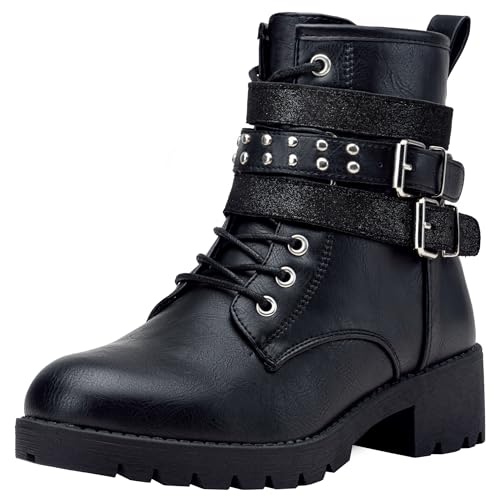 Vepose Women's Black Combat Lace-Up Booties