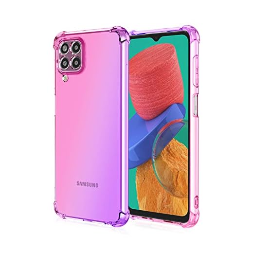 HUANGTAOLI Capa compatível com Samsung Galaxy M33 5G, fina, macia, TPU à prova de choque, antiarranhões, capa para telefone com amortecedor de canto reforçado rosa/roxo