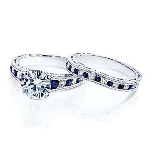 Kobelli Forever One (D-F) Moissanite Bridal Set and Sapphire 2 7/8 Carat in 14k White Gold2