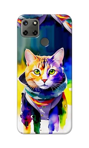 Image of Printed Hard Back Cover for Realme C21Y Back Cover (Coloured Cat) -190724(EA)