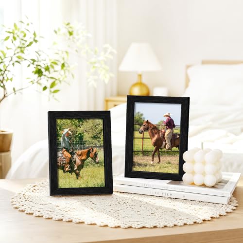 Image of 4x6 Picture Frame Set of 2, Solid Wood Frames, Black Woodgrain
