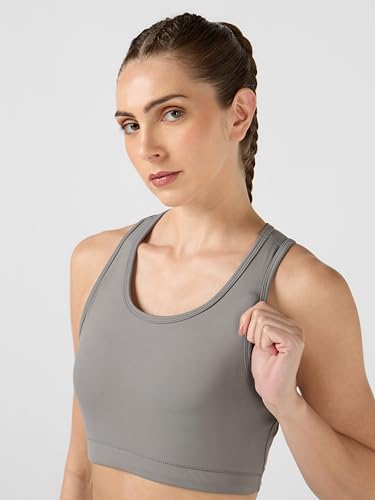 Image of TECHNOSPORT Women's Solid Slim Fit Scoop Neck Sports Bra ELASTOPLUS 4-Way Stretch Sleeveless Polyester Quick Dry UPF50+ for Gym Yoga Running