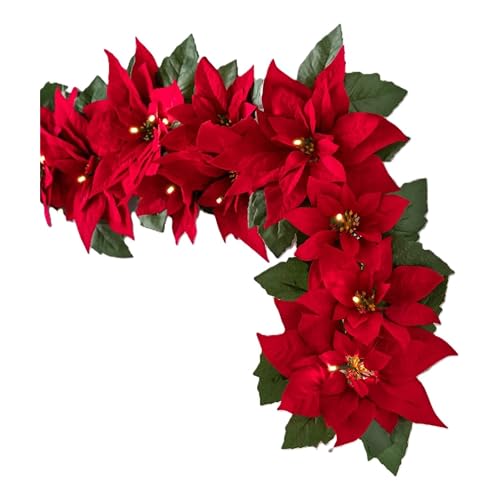 Balsam Hill Outdoor Lit Poinsettia Celebration Christmas Garland - Festive