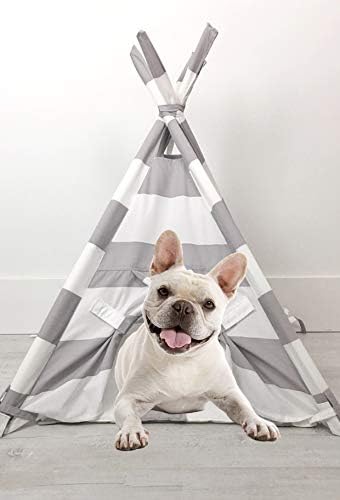 Pet Teepee Tent in Gray/Grey and White Cotton Fabric