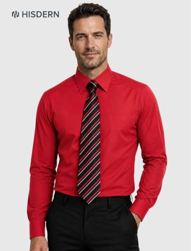 Image of HISDERN Mens Dress Shirt with Tie Pocket Square Set Classic Button Down Shirt Matching Tie Long Sleeve Shirts