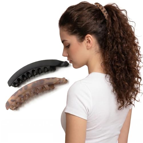 Vrose Flosi Retro Banana Clip Effortless French styling fr 3-4.5 ponytails No Crease No Demage Volume Flat lay design offers headrest comfort Durable dual-lock teeth secure hold Y2K hair Accessories