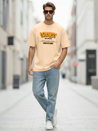 Image of LEOTUDE Men Oversized Half Sleeve Round Neck Tshirt for Men's (Color :