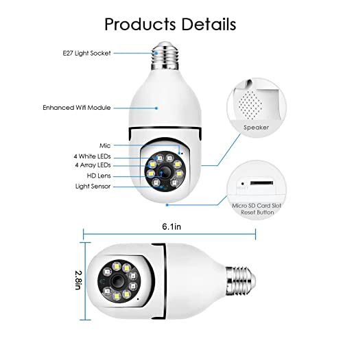 Atsitk Light Bulb Security Camera, Light Bulb Camera Wifi Outdoor, Fhd 1080P 360° Panoramic Ptz 2.4G Wireless Smart Ip Cameras For Home/Baby/Pet, Color Night Vision, Two Way Audio, Motion Tracking #TOP7