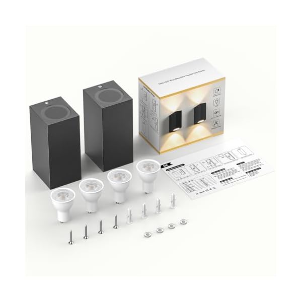 Wandleuchte Aussen Innen 2 Stück, IP65 Wasserdichte 10W Warmweiß 3000K Aluminium Eckig Außen Wandlampe Außenlampe mit GU10 Glühbirnen Außenleuchte für Garten Front Badezimmer Veranda Garage Anthrazit – Bild 7