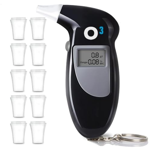 O³ Alcolimetro Homologado con Pantalla LCD - con 10 Boquillas - Probador de Alcohol Portatil - Alcolimetros Homologados para Volver A Casa Seguramente