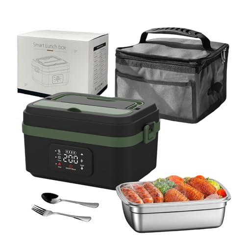 Almuerzo eléctrico con batería, almuerzo caja para adultos de 1,3 L, recargable para almuerzo eléctrico con temporizador y función, carcasa desmontable, cuenco calefactor batería para trabajo (C)