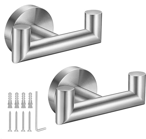 Best Towel Hooks for Bathroom: Stylish and Functional 5 Towel Hooks for Bathrooms,Brushed Nickel Towel Hook for Kitchen Bathroom,SUS304 Stainless Steel Coat Hook,Heavy Duty Double Holder Robe Hooks for Hanging Towels,Coats,Sponges,Clothes,Wall Mount,2 Pack