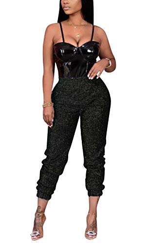 Aro Lora Womens High Waist Glitter Sequin Casual Party Long Pencil Bodycon Pant Legging XX-Large Black