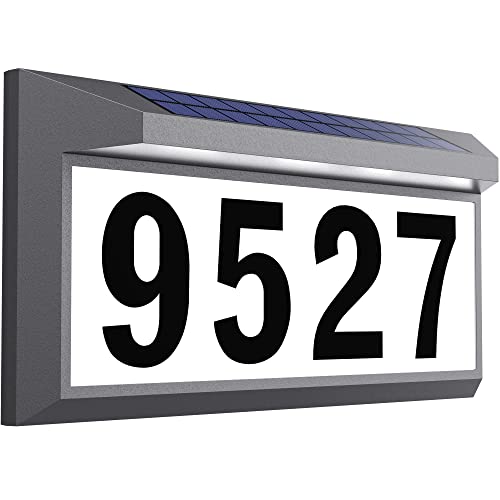 Solar Address Sign, Lighted Address Numbers Outdoor Waterproof, Illuminated LED Address Plaque, House Numbers for Outside, Grey