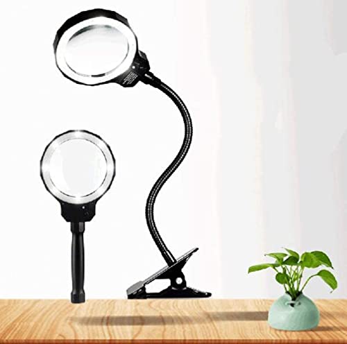 HWSY - HWSY Loupe de Bureau à Pince 10x - avec 6 lumières LED - Grande loupe de 90 mm pour la Lecture de Livres, l'observation d'insectes et de Passe-Temps, la Science en Classe Interesting