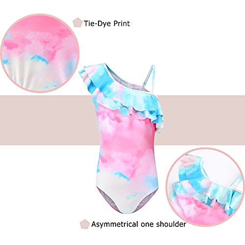 Aisyee Big Girls One Piece Tie Dye Swimsuits One Shoulder Bathing Suit For Kids Hawaiian Ruffle Swimwear Pink Size 10/8-10 #TOP4
