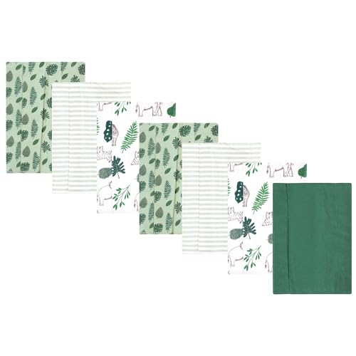 Image of Luvable Friends Hudson Baby Flannel Burp Cloths 7pk, Jungle Green