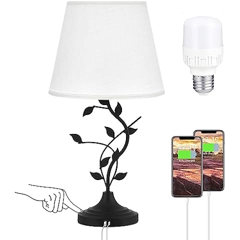 Kakanuo USB Touch Table Lamp Bedside Lamp with USB C Charging Ports for Living Room, White 3 Way Dimmable Traditional Nightstand Lamp Retro Table Lamp for Bedroom and Office (LED Bulb Included) Cover