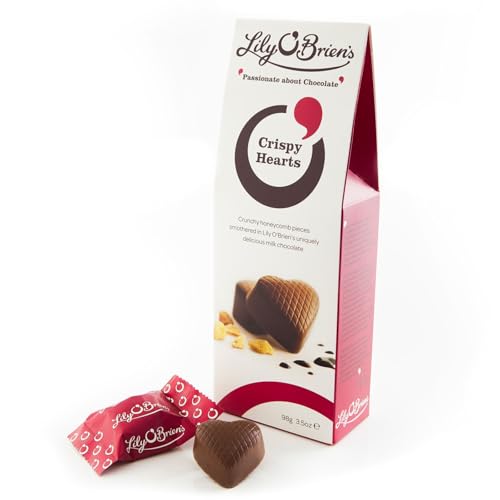 Lily OBriens Honeycomb Crispy Hearts Pouch 98g - Delicious combination of Honeycomb and Crispies blended together with Milk Chocolate - Gift - Treat - Sharing - Valentines