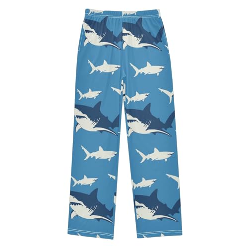 Cartoon White Shark Cute Pajama Pants, Soft Sleepwear Lounge Pants Pajama Pj Bottoms for 6-14 Years