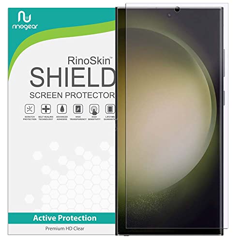 RinoGear Screen Protector for Samsung Galaxy S23 Ultra (Fingerprint Compatible - No Hole) Screen Protector [Flexible Clear Film] Case Friendly Accessories