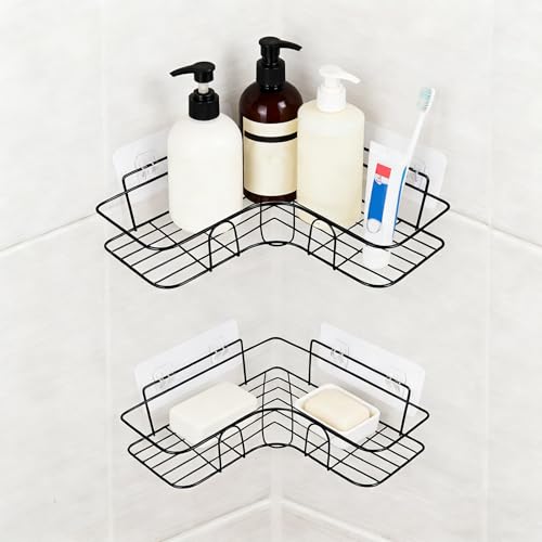 Ayoface 2 Pack Corner Shower Caddy Wall Mounted,No Drill Shower Corner Shelves, Bathroom Accessory With Large Capacity, Bathroom Wall Shelves Caddy Storage Rack Organiser