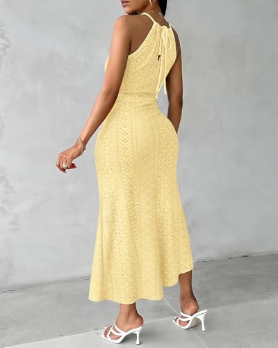Image of CHICME Womens Summer Halter Ruched Bodycon Long Dresses