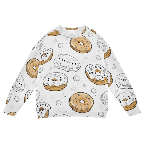 JUNZAN Cute Cartoon Donuts White Little Kids Hooded Sweatshirt Long Sleeve Hoodie for Boys Sports 4T