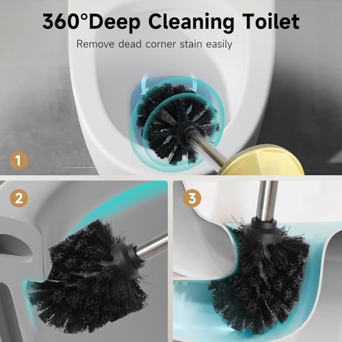 Image of Gold Toilet Brush and Holder,Extra Long Handled Toilet Brush for Bathroom,Stainless Steel Heavy Duty Toilet Bowl Brush,Deep Cleaning Modern Toilet Cleaner Brush -Space Saving, Covered Brush, Durable