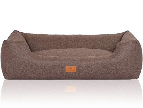 Knuffelwuff Hundebett Lotte aus Velours mit feinem Handwebcharakter XXL 120 x 85cm Graubraun - abnehmbarer Bezug - waschbar - für große, mittelgroße und kleine Hunde