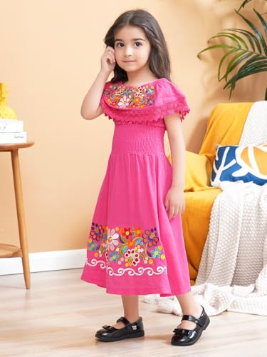 Image of Mexican Dress for Girls Traditional Vestidos Mexicanos Cinco de Mayo Embroidered Dresser Toddler Kids