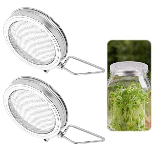 2pcs Sprouting Lids for Wide Mouth Mason Jars Reusable Stainless Steel Sprout Growing Lid with Stand & Fine Mesh for Organic Alfalfa Broccoli Mung Bean Germination
