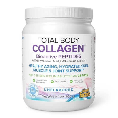 Natural Factors Total Body Collagen - Bioactive Collagen Supplement for Hair & Nail Growth Support - Healthy Skin Supplement with Protein Vitamin C & More - Unflavored 500 g (38 Servings)