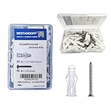 BESTANDOFF Plastic Drywall/Concrete Anchors with Stainless Steel Screws Assortment Kit 100PCS, 50 Plastic Dry Wall Anchors and 50 Flat Head Screws, Sheetrock Anchors (100, #6)