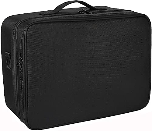 ADSON Nylon Makeup Train Case Travel Makeup Bag Cosmetic Organizer Extra Large Capacity Makeup Case with Adjustable Shoulder Strap and Dual Set of Adjustable Dividers (Extra Large Black)-image-43