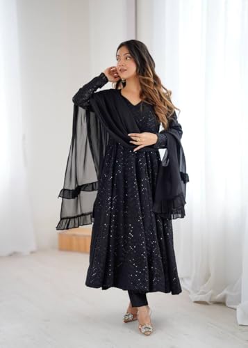 Image of Women's Heavy Faux Georgette Embroidery Work Anarkali and Set Beautiful Dupatta Traditional for Women Any Occasion Lehenga choli