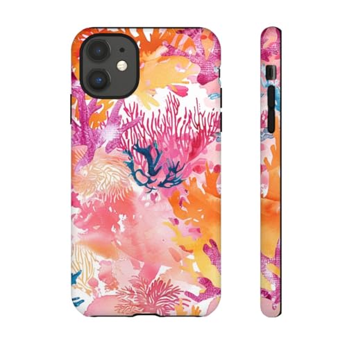 Coque iPhone 11 motif récif de corail rose - Protection rigide mate