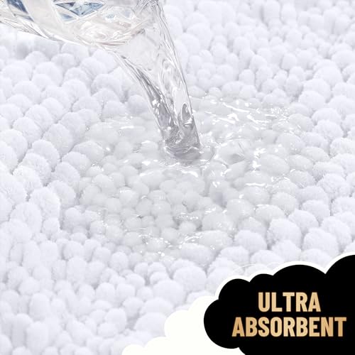 Image of OLANLY Thick Bathroom Runner Rugs 70x24, Absorbent Chenille Striped Bath Rugs, Rubber Backing, Machine Wash Dry, Extra Long Bath Mats for Bathroom Floor, Tub and Shower, Home Decor Accessories, White