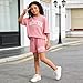 Klyatpxoen Size 12 13 Years Teen Girl's Tracksuit Sets 2 Piece Outfits Pink Vacation Tee Top and Drawstring Waist Shorts(12-13Y)