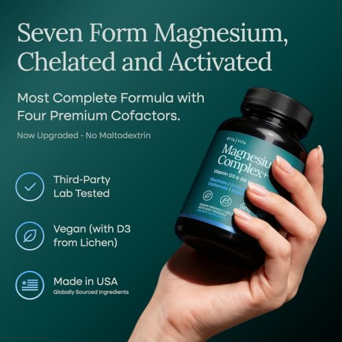 Image of Magnesium Complex for Women & Men 500mg (7-in-1) with Vit D3 & B6 - 60 Ct | Oxide-free and filler-free, 7 bioavailable forms including glycinate, citrate & malate for sleep, cramps & stress, vegan, USA