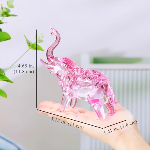 Image of YWHL Pink Crystal Elephant Figurine Gifts for Elephant Lovers, Glass Animals Statue Decor, Handmade Art Collectible Decoration for Home Table Centerpiece