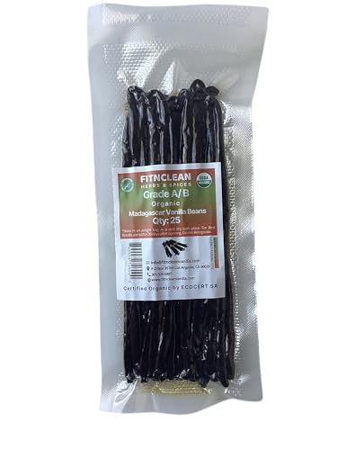 25 Organic Madagascar Vanilla Beans Grade A/B. Certified USDA Organic. Bulk for Extract and Everything Vanilla| 5"-7" Fresh Whole NON-GMO Bourbon Pods by FITNCLEAN VANILLA.