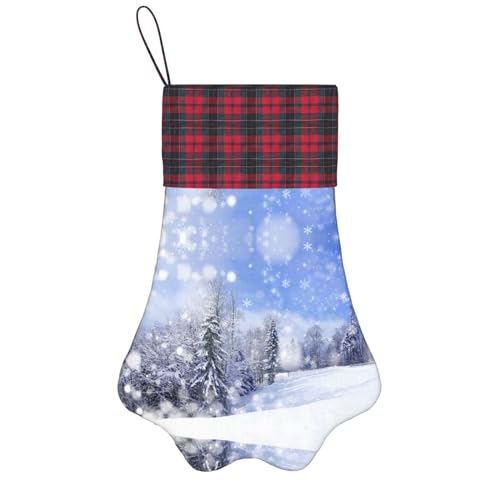 ALLiYa Calcetines de decoración de pata de perro de Navidad con paisaje de invierno, calcetines colgantes para chimenea, patrón de patas, decoración de Navidad, negro, talla única grande