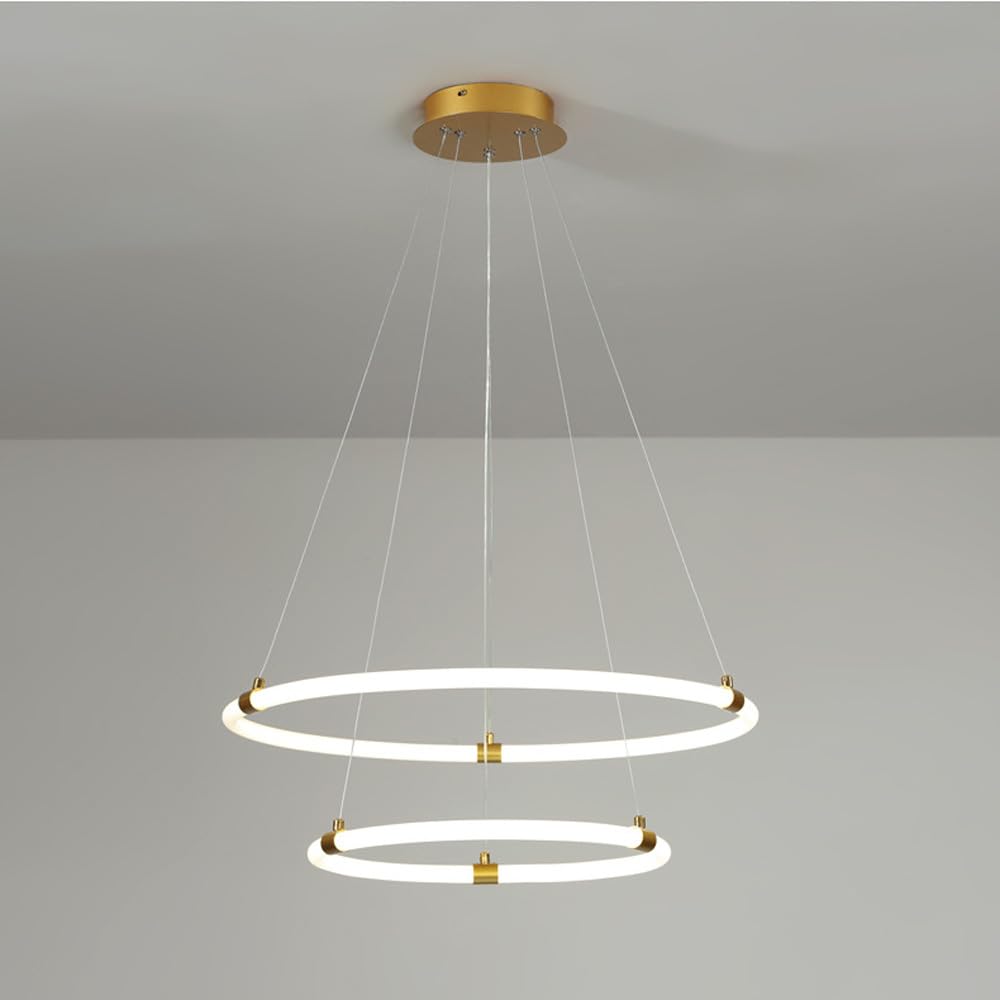 Lustres Modernes À Led 3 Anneaux Ronds Or 40+60cm Pour Plafond De Salon