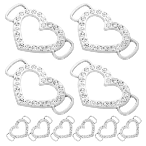 WOFASHPURET 10 Pcs Heart Rhinestone Buckle - Metal Pearl Clothes Knot Clip for T-Shirt Dress Lingerie Accessories Decorative Crystal Clasp for Sewing Crafts Silver 1.34 In